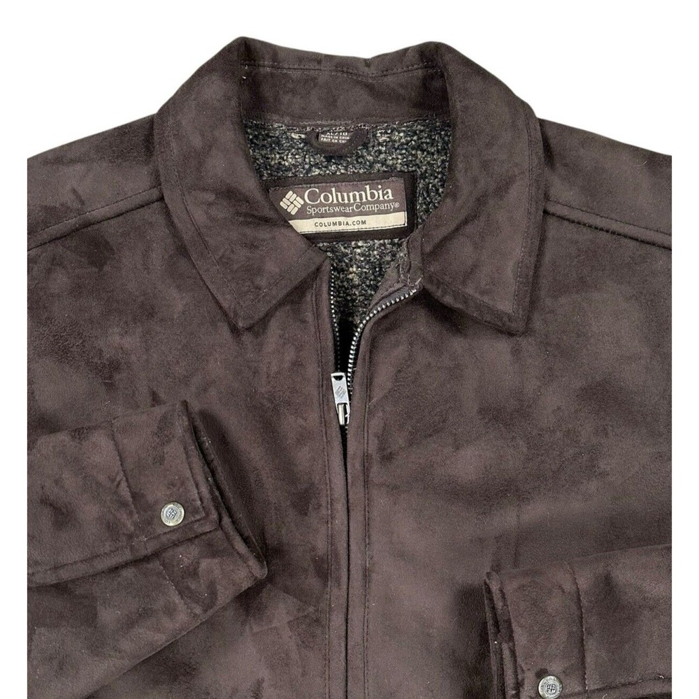Columbia Men's XL Full Zip Jacket Sherpa Lined Brown Suede Warm Bomber